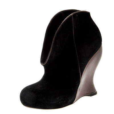 Pre-owned Bottega Veneta Black Suede Wedge Ankle Boots Size 35.5