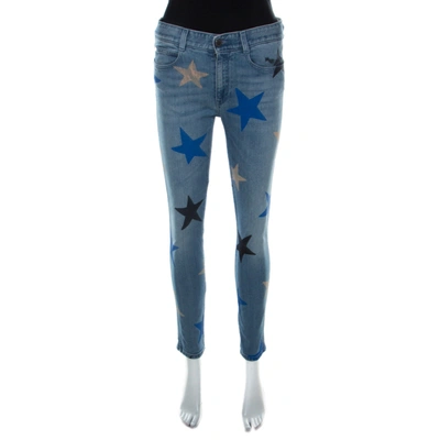 Pre-owned Stella Mccartney Blue Stretch Denim Star Print Skinny Fit Jeans S