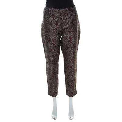 Pre-owned Dolce & Gabbana Burgundy Lurex Floral Silk Jacquard Cropped Pants M
