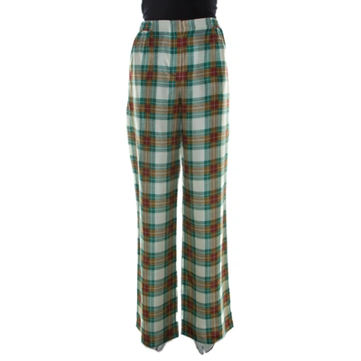 Pre-owned Alberta Ferretti Multicolor Plaid Silk High Waist Trousers M