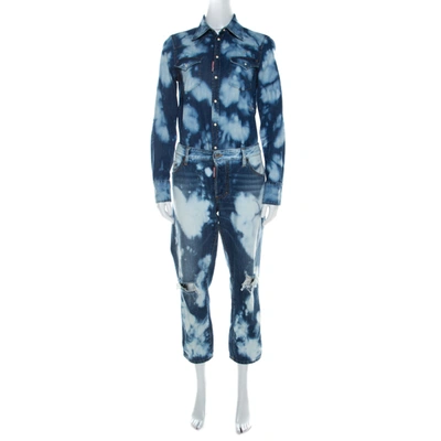 Pre-owned Dsquared2 Indigo Bleached Cotton Denim Jumspsuit M In Blue