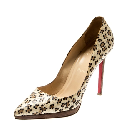 Pre-owned Christian Louboutin Cheetah Print Python Leather Pointed Toe Pumps Size 39.5 In Beige
