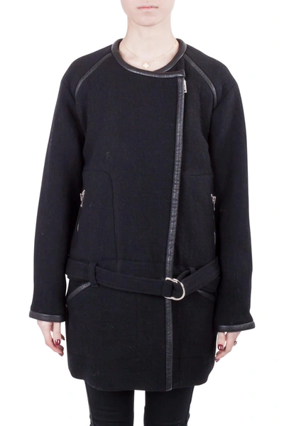 Pre-owned Iro Black Wool And Leather Trimmed Belted Marily Coat M