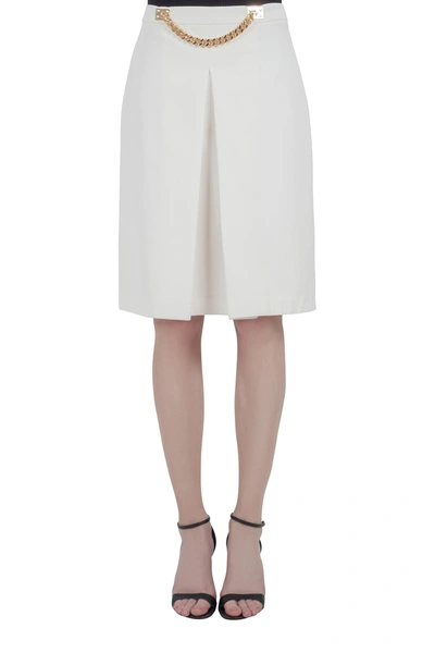 Pre-owned Sophie Hulme Ivory Stretch Gabardine Chain Embellished Inverted Pleat Front Skirt M In Cream