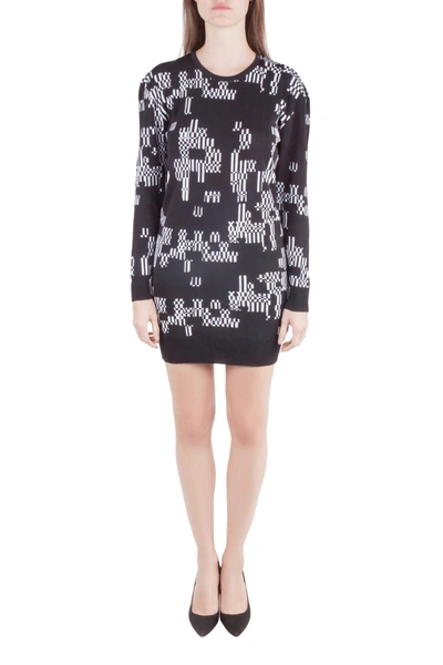 Pre-owned Josh Goot Monochrome Pixel Intarsia Knit Glitch Jumper Dress Xs In Black