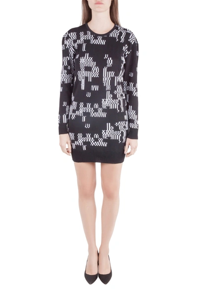 Pre-owned Josh Goot Monochrome Pixel Intarsia Knit Glitch Sweater Dress Xs In Black