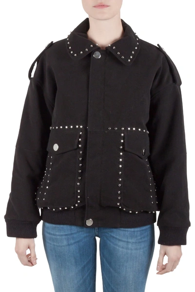 Pre-owned Faith Connexion Black Suede Studded Oversized Bomber Jacket M