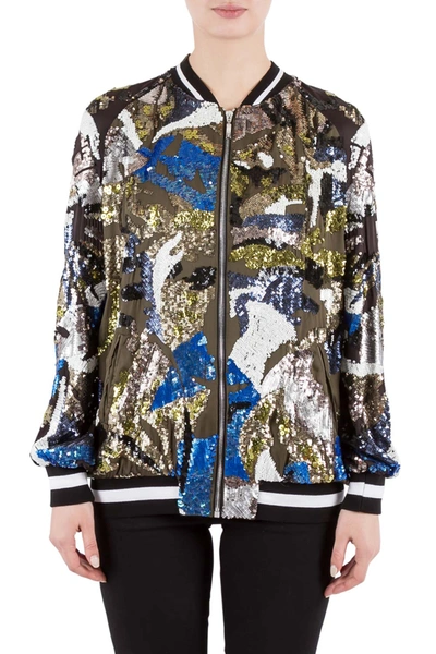 Pre-owned Amen Multicolor Sequin Embellished Satin Bomber Jacket M