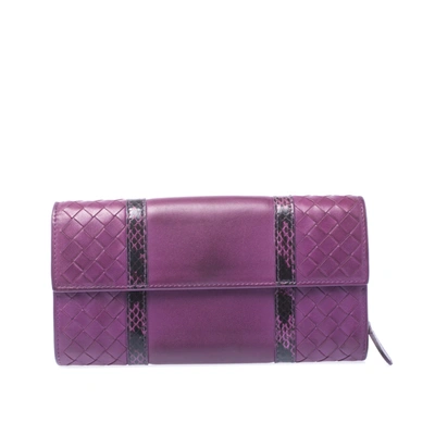 Pre-owned Bottega Veneta Purple Leather And Snakeskin Trim Flap Continental Wallet