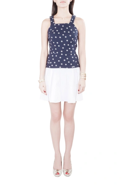 Pre-owned Thakoon Addition Navy Blue And White Polka Dot Cotton Sleeveless Flared Dress Xs