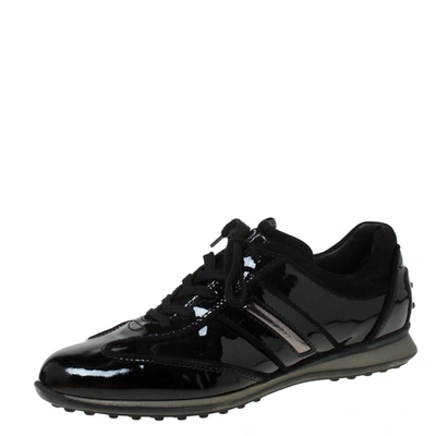 Pre-owned Tod's Black Patent Leather Lace Up Sneakers Size 38.5