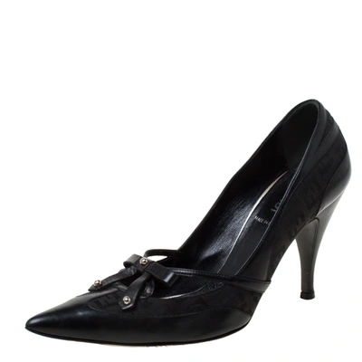 Pre-owned Fendi Black Leather And Canvas Pointed Toe Pumps Size 38