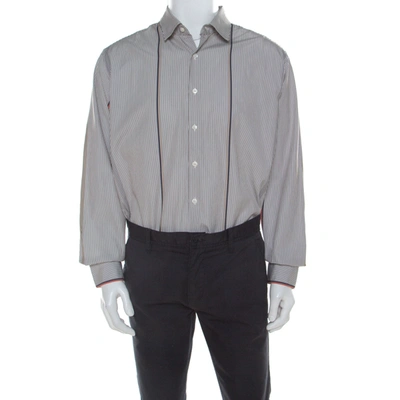 Pre-owned Ferragamo Brown Pin Striped Cotton Derby Fit Shirt Xxl