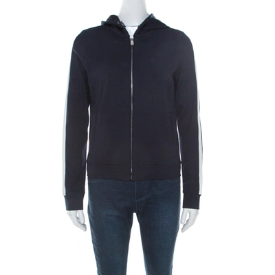 Pre-owned Prada Navy Blue Cotton Knit Zip Front Hooded Jacket M