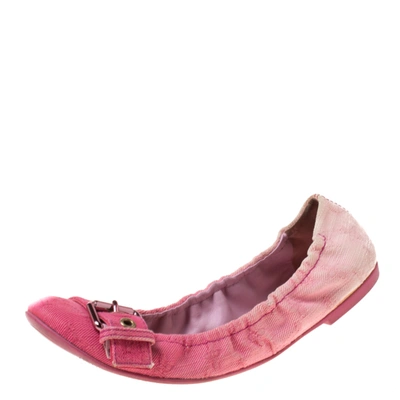 Pre-owned Louis Vuitton Pink Denim Buckle Scrunch Ballet Flats Size 37.5