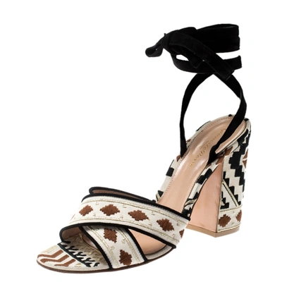 Pre-owned Gianvito Rossi Multicolor Embroidered Canvas And Suede Cheyenne Ankle Wrap Sandals 39.5