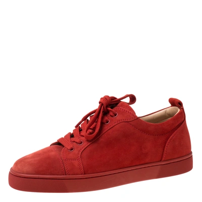 Pre-owned Christian Louboutin Red Suede Lace Up Trainers Size 39.5
