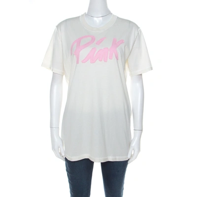 Pre-owned Dolce & Gabbana Off White Cotton Pink Applique Crew Neck T-shirt Xl