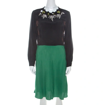 Pre-owned Marni Multicolor Silk Colorblock Floral Embellished Neckline Short Dress M