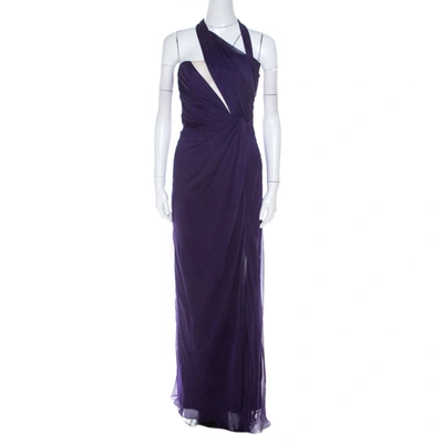 Pre-owned Alberta Ferretti Purple Ruched Silk One Shoulder Evening Gown S