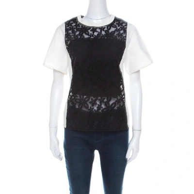 Pre-owned Joseph Black And White Leather Floral Lace Detail Jill Broderie Anglaise Top M