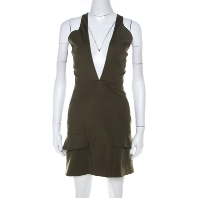 Pre-owned Cushnie Et Ochs Safari Green Stretch Cotton Keyhole Detail Mini Dress Xs