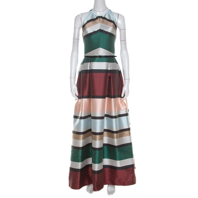 Pre-owned Elie Saab Multicolor Candy Striped Halter Neck Ball Gown S