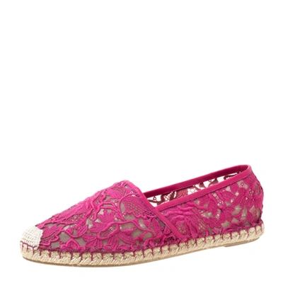 Pre-owned Valentino Garavani Pink Lace Espadrilles Size 39