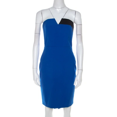 Pre-owned Mason Cobalt Blue Contrast Panel Detail Strapless Pencil Dress Xs