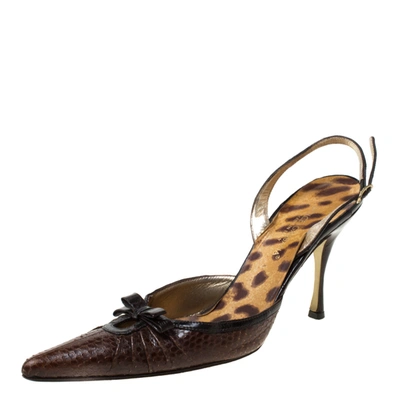 Pre-owned Dolce & Gabbana Brown Python Leather And Eel Skin Slingback Pointed Toe Pumps Size 38.5