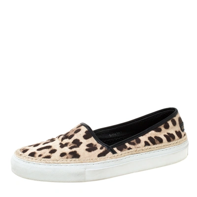 Pre-owned Dolce & Gabbana Two Tone Leopard Printed Canvas Espadrille Sneakers Size 40 In Beige