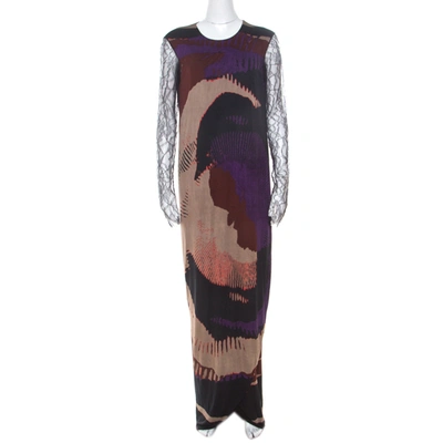 Pre-owned Etro Multicolor Printed Jersey Lace Sleeve Detail Maxi Dress L