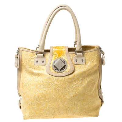 Pre-owned Etro Yellow Paisley Embossed Patent Leather Tote