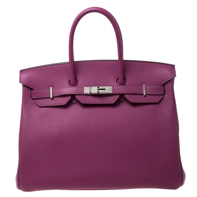 Pre-owned Hermes Tosca Togo Leather Palladium Hardware Birkin 35 Bag In Purple