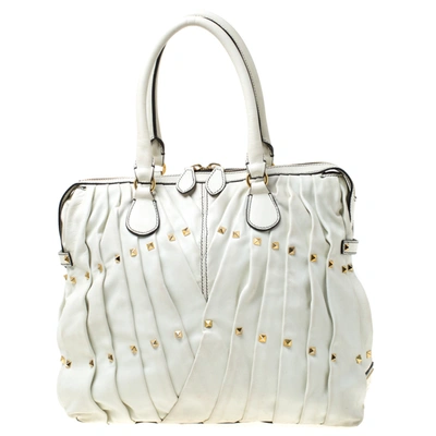 Pre-owned Valentino Garavani Off White Leather Maison Pintucked Shopper Tote