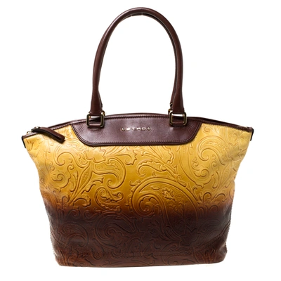 Pre-owned Etro Yellow/brown Ombre Paisley Embossed Leather Zip Tote