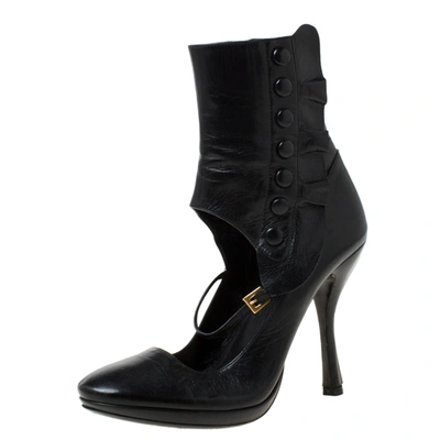 Pre-owned Prada Black Leather Mary Jane Ankle Boots Size 37