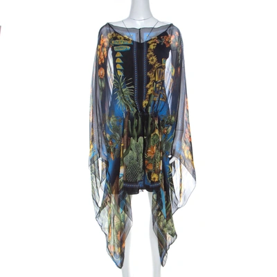 Pre-owned Versace Multicolor Palm Springs Print Sheer Silk Kaftan Top L