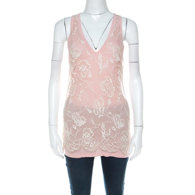 Pre-owned Emanuel Ungaro Pale Pink Floral Lace Overlay Tank Top L