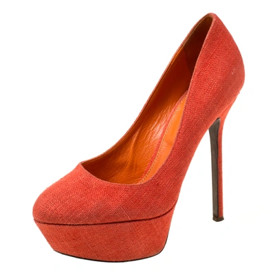 Pre-owned Sergio Rossi Orange Canvas Platform Pumps Size 36.5