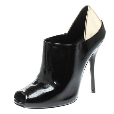 Pre-owned Gucci Black Patent Leather Peep Toe Booties Size 38