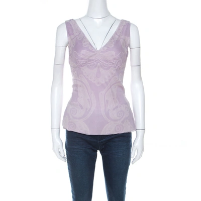 Pre-owned Elie Tahari Amethyst Purple Paisley Printed Silk Chiffon Top S