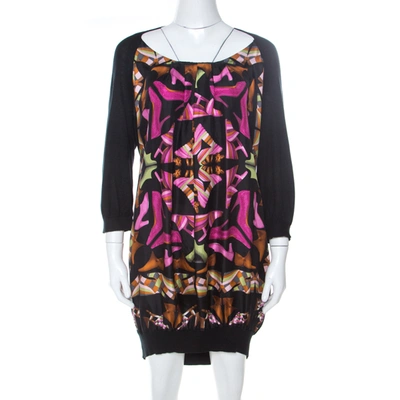 Pre-owned Ferragamo Multicolor Printed Silk And Knit Long Sleeve Dress S