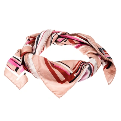 Pre-owned Jimmy Choo Pink Beige Mix Shoes Printed Silk Scarf