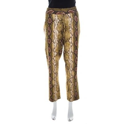 Pre-owned Michael Kors Multicolor Snakeskin Print Linen Stretch Straight Fit Trousers M