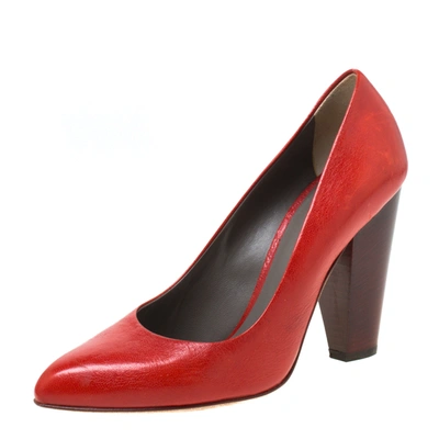 Pre-owned Dolce & Gabbana Red Leather Block Heel Pumps Size 38