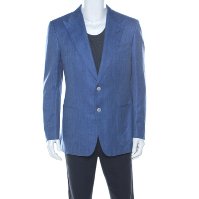 Pre-owned Tom Ford Blue Wool & Silk Blend Classic Fit Blazer L