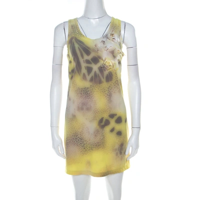 Pre-owned Blumarine Yellow Printed Applique Detail Short Dress S