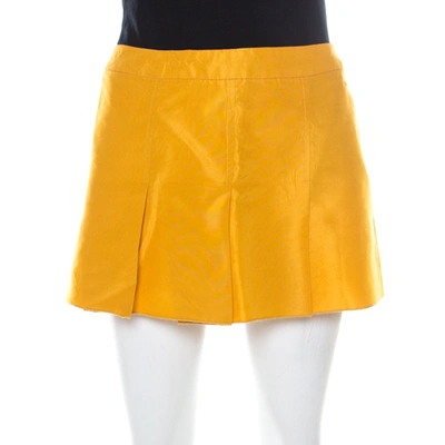 Pre-owned Miu Miu Yellow Taffeta Box Pleat Mini Skirt S