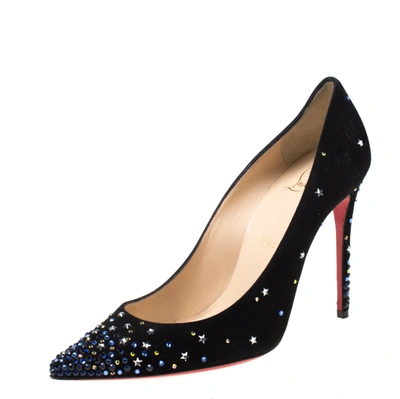 Pre-owned Christian Louboutin Black Suede Crystal Star Embellished Gravitanita Pointed Toe Pumps Size 37.5